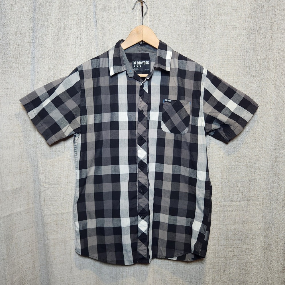 Zoo York Plaid‎ Button Up Shirt Men's M Black/White Short Sleeve Casual Skater